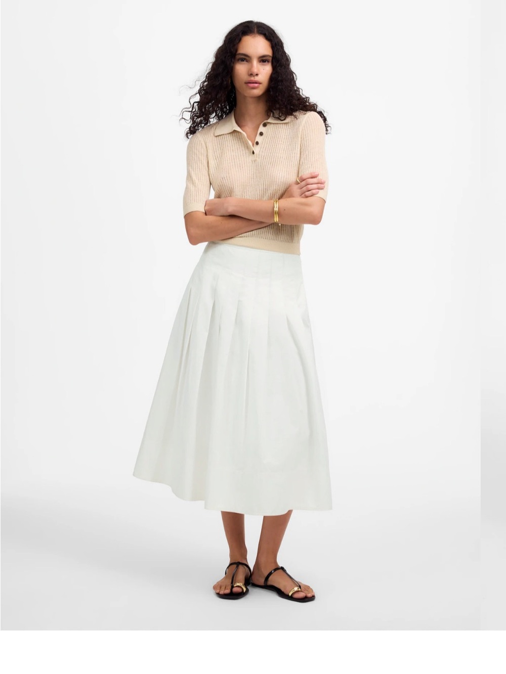 Madewell Pleated Midi Skirt in Cotton Poplin NWT, size 0